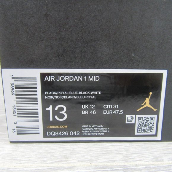 Air Jordan 1 Mid Sneakers Mens Size 13 Royal Blue Black White NEW - Picture 15 of 15